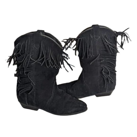 Vintage Western Suede Boots Stagecoach Desert Inspired Fringe Southwest Boho - Picture 1 of 9